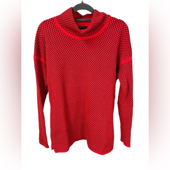 Elena Wang Waffle Knit Sweater‎ Style EW29062 Red and Black Womens size large - Picture 1 of 10